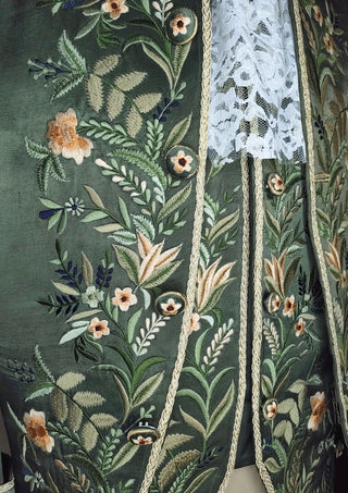 Men’s Green Satin Floral Embroidered Rococo 3 Piece Suit 18th Century Historical Costume
