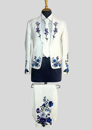 Women’s Ivory Floral Embroidered 2Piece Suit Set – Elegant Wedding & Cocktail Outfit