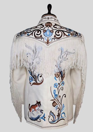 Men’s Ivory Embroidered Country Western 3-Piece Suit with Fringe – Vintage Cowboy Wedding & Party Outfit
