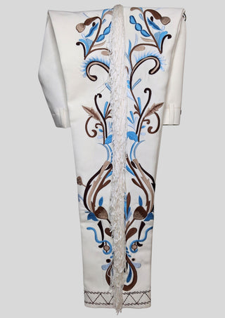 Men’s Ivory Embroidered Country Western 3-Piece Suit with Fringe – Vintage Cowboy Wedding & Party Outfit