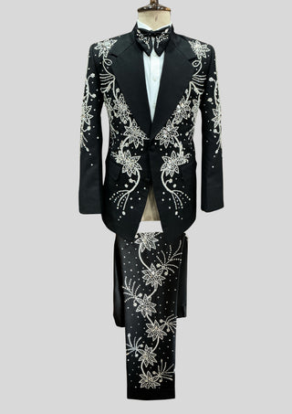 Men’s Black Fully Embellished 2-Piece Suit Wedding Groom Outfit