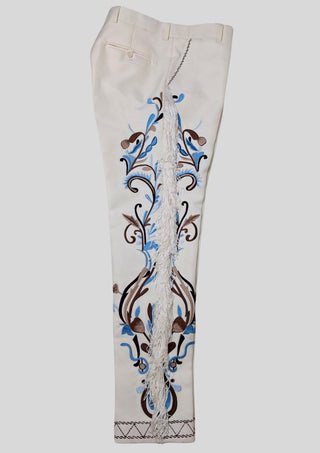 Men’s Ivory Embroidered Country Western 3-Piece Suit with Fringe – Vintage Cowboy Wedding & Party Outfit