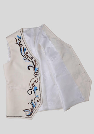 Men’s Ivory Embroidered Country Western 3-Piece Suit with Fringe – Vintage Cowboy Wedding & Party Outfit