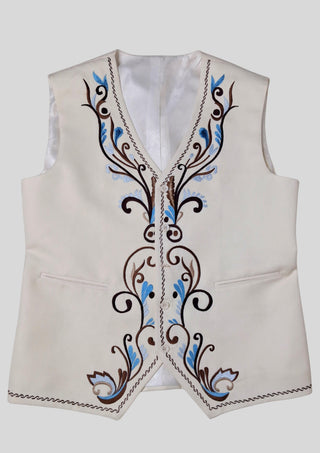 Men’s Ivory Embroidered Country Western 3-Piece Suit with Fringe – Vintage Cowboy Wedding & Party Outfit