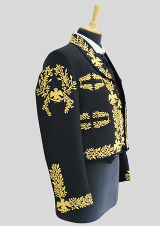Men’s Black Mariachi Charro 3-Piece Suit with Yellow Embroidery – Traditional Wedding & Festival Outfit