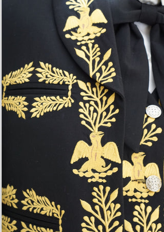 Men’s Black Mariachi Charro 3-Piece Suit with Yellow Embroidery – Traditional Wedding & Festival Outfit