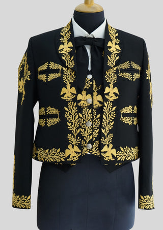 Men’s Black Mariachi Charro 3-Piece Suit with Yellow Embroidery – Traditional Wedding & Festival Outfit