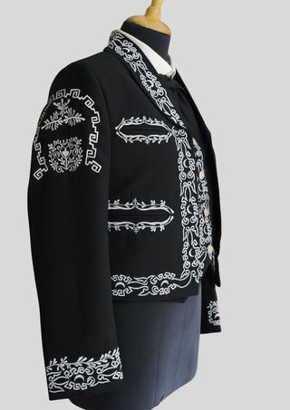 Men’s Black Mariachi Charro Suit with Silver Embroidery – 3 Piece Custom Outfit