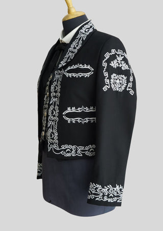 Men’s Black Mariachi Charro Suit with Silver Embroidery – 3 Piece Custom Outfit