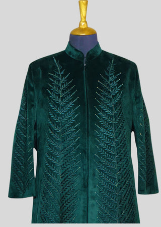 Women’s Customized Green Velvet Blazer Dress with Floral Embroidery Cocktail Attire