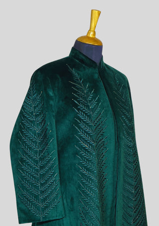 Women’s Customized Green Velvet Blazer Dress with Floral Embroidery Cocktail Attire