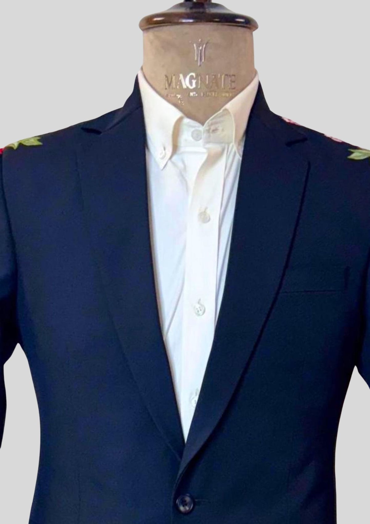 Men’s Blue Embroidered Country Western 2 Piece Suit – Floral Rose Design Cowboy Wedding & Party Outfit