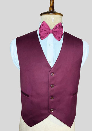 Men’s Wine Color 3-Piece Suit with Cropped Jacket Matching Waistcoat Set Wedding Party Attire