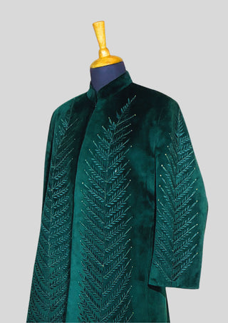 Women’s Customized Green Velvet Blazer Dress with Floral Embroidery Cocktail Attire