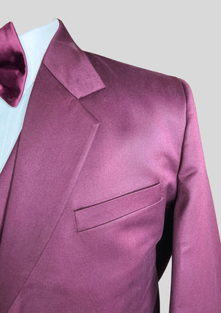 Men’s Wine Color 3-Piece Suit with Cropped Jacket Matching Waistcoat Set Wedding Party Attire