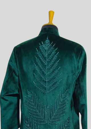 Women’s Customized Green Velvet Blazer Dress with Floral Embroidery Cocktail Attire