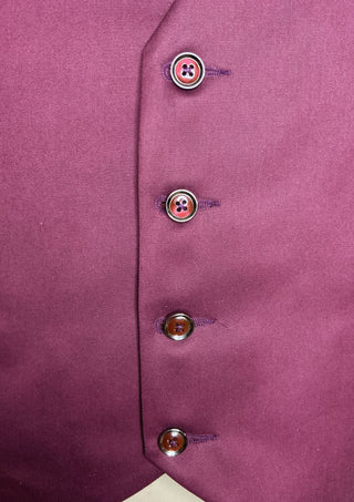 Men’s Wine Color 3-Piece Suit with Cropped Jacket Matching Waistcoat Set Wedding Party Attire