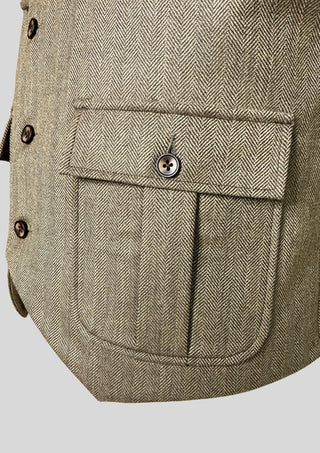 Men’s Brown Herringbone Tweed Waistcoat with Lapel Collar Vintage Classic Formal Vest