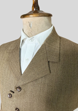 Men’s Brown Herringbone Tweed Waistcoat with Lapel Collar Vintage Classic Formal Vest