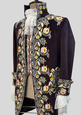 Men’s Wine Rococo 4-Piece Suit – Embroidered Vintage Coat with Waistcoat & Breeches | Baroque Wedding, Royal Costume