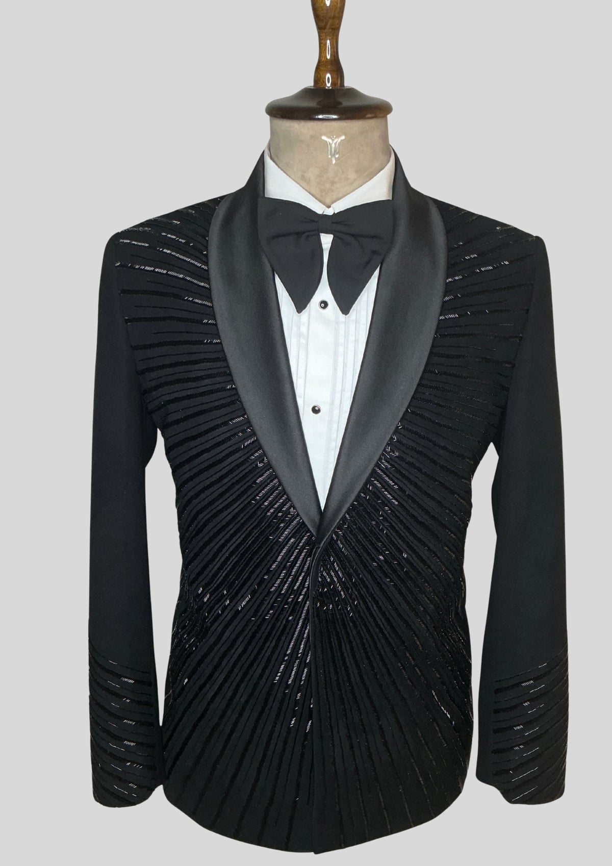 Men’s Black Embroidered Tuxedo Suit – 2 Piece Designer Cocktail & Groom Wear