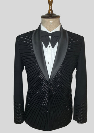 Men’s Black Embroidered Tuxedo Suit – 2 Piece Designer Cocktail & Groom Wear