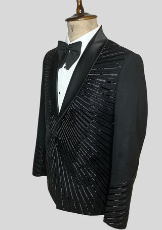 Men’s Black Embroidered Tuxedo Suit – 2 Piece Designer Cocktail & Groom Wear