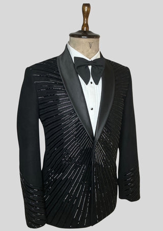 Men’s Black Embroidered Tuxedo Suit – 2 Piece Designer Cocktail & Groom Wear
