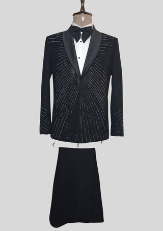 Men’s Black Embroidered Tuxedo Suit – 2 Piece Designer Cocktail & Groom Wear