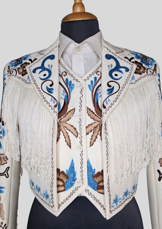 Women’s Ivory Embroidered 3-Piece Country Western Suit with Fringe Country Wedding Party Attire