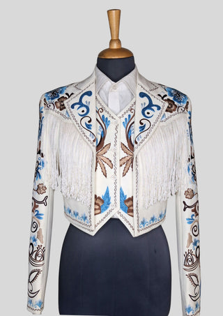 Women’s Ivory Embroidered 3-Piece Country Western Suit with Fringe Country Wedding Party Attire