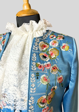 Women’s Satin Sky Blue Rococo 3-Piece Embroidered Suit 18th Century Carnival Costume