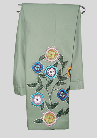 Palm Green Floral Embroidered 3 Piece Men’s Suit Country Western Style with Matching Waistcoat & Tie Western Groom Attire