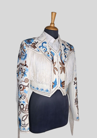 Women’s Ivory Embroidered 3-Piece Country Western Suit with Fringe Country Wedding Party Attire