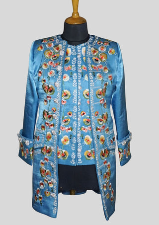 Women’s Satin Sky Blue Rococo 3-Piece Embroidered Suit 18th Century Carnival Costume