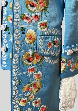 Women’s Satin Sky Blue Rococo 3-Piece Embroidered Suit 18th Century Carnival Costume