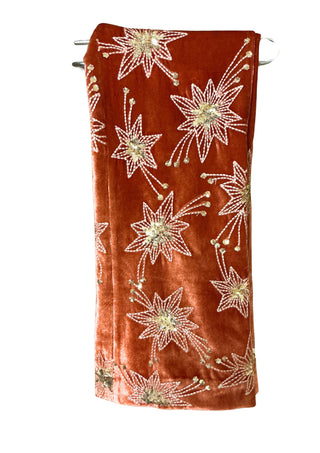 Women’s Luxury Rust Velvet Starry Night Collection – 3-Piece Embroidered Suit Set