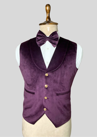 Men’s Purple Velvet Rococo 4 Piece Suit with Cape – Gold Embroidered Blazer, Waistcoat & Plain Pants