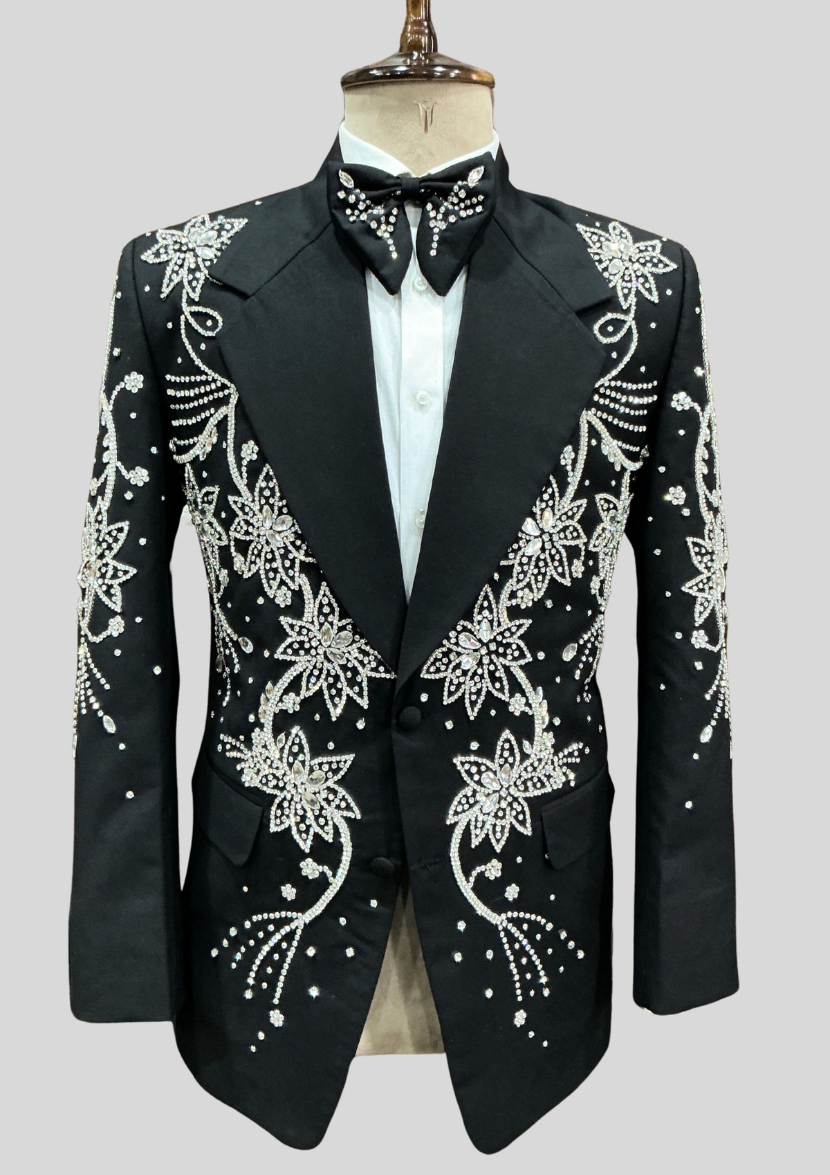 Men’s Black Fully Embellished 2-Piece Suit Wedding Groom Outfit