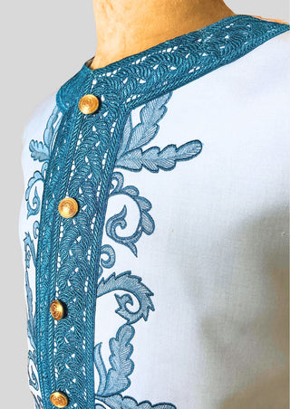Men’s Rococo Embroidered 3-Piece Suit – Sky Blue Royal Historical Costume