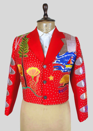 Men's Red Jacket Floral Embroidered Rhinestones Western Cocktail Cowboy Concert Outfits