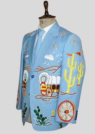 Men's Country 2 Piece Embroidered Wedding Suit Powder Blue Groom Outfit