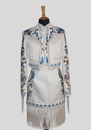 Women’s Ivory Embroidered 3-Piece Country Western Suit with Fringe Country Wedding Party Attire