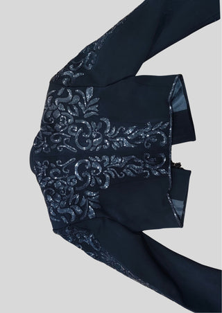 Women Black Matador Crop Jacket – Full Embroidered Spanish Style, Sequin Embellished Statement Piece