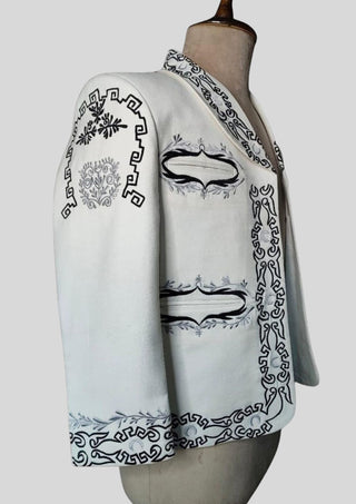 Men's Custom Ivory Mariachi Charro Jacket: Black Embroidered Mexican Wedding Outfit
