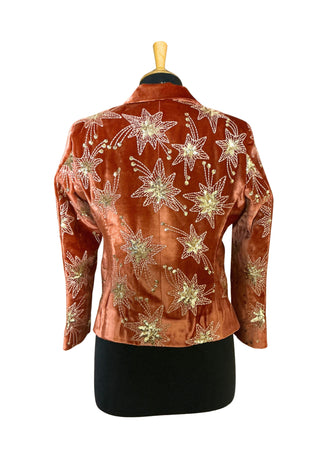 Women’s Luxury Rust Velvet Starry Night Collection – 3-Piece Embroidered Suit Set