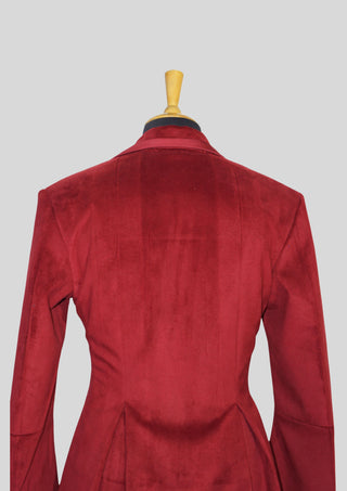 Tailored Fit Women’s Maroon Velvet Long Coat Dress with Satin Piping Dinner Party Outfit
