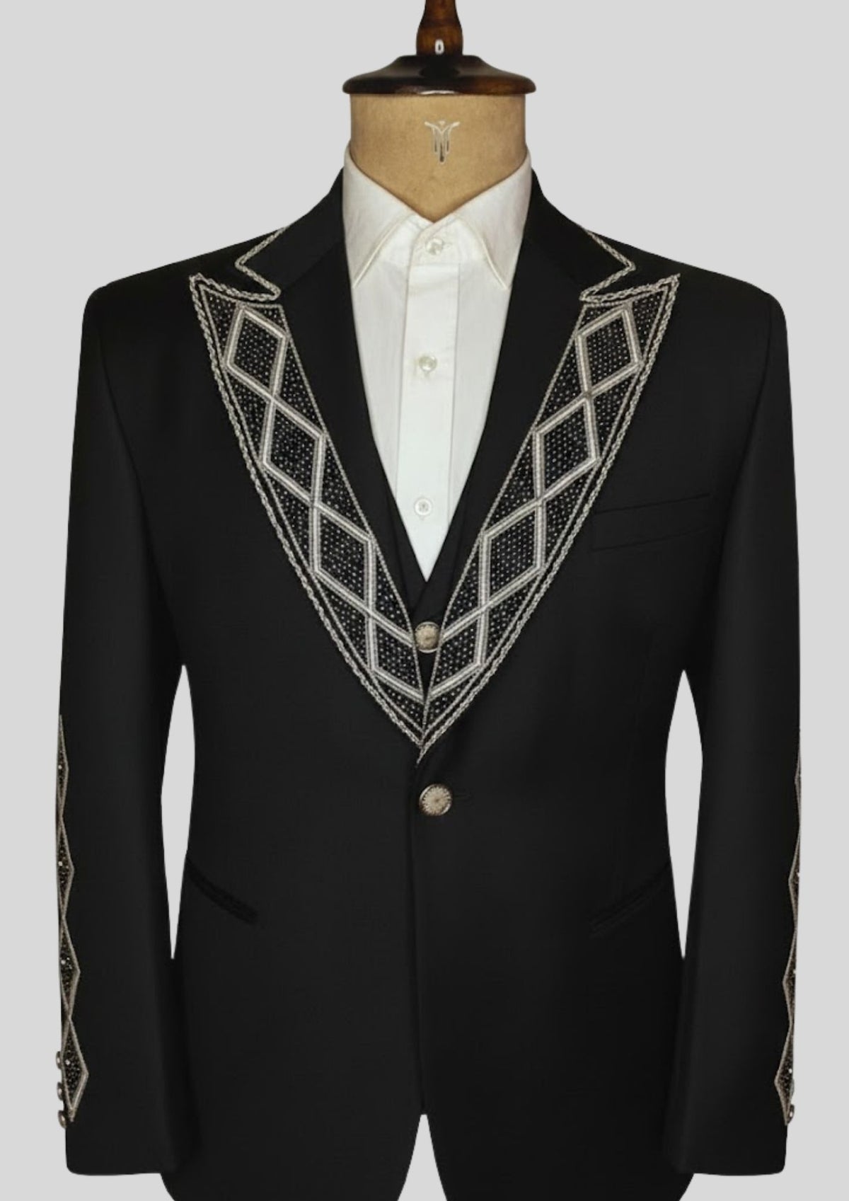 Men’s Black Rococo 4-Piece Embroidered Suit Blazer with Waistcoat, Pants & Long Cape | Royal Theme Carnival Outfit