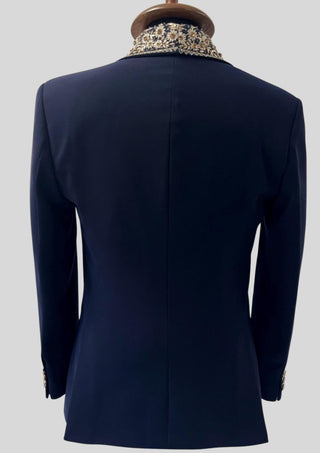 Men’s Navy Blue Floral Embroidered Tuxedo Blazer Wedding & Evening Party Wear