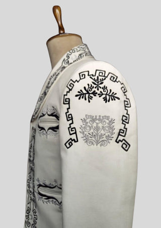 Men's Custom Ivory Mariachi Charro Jacket: Black Embroidered Mexican Wedding Outfit